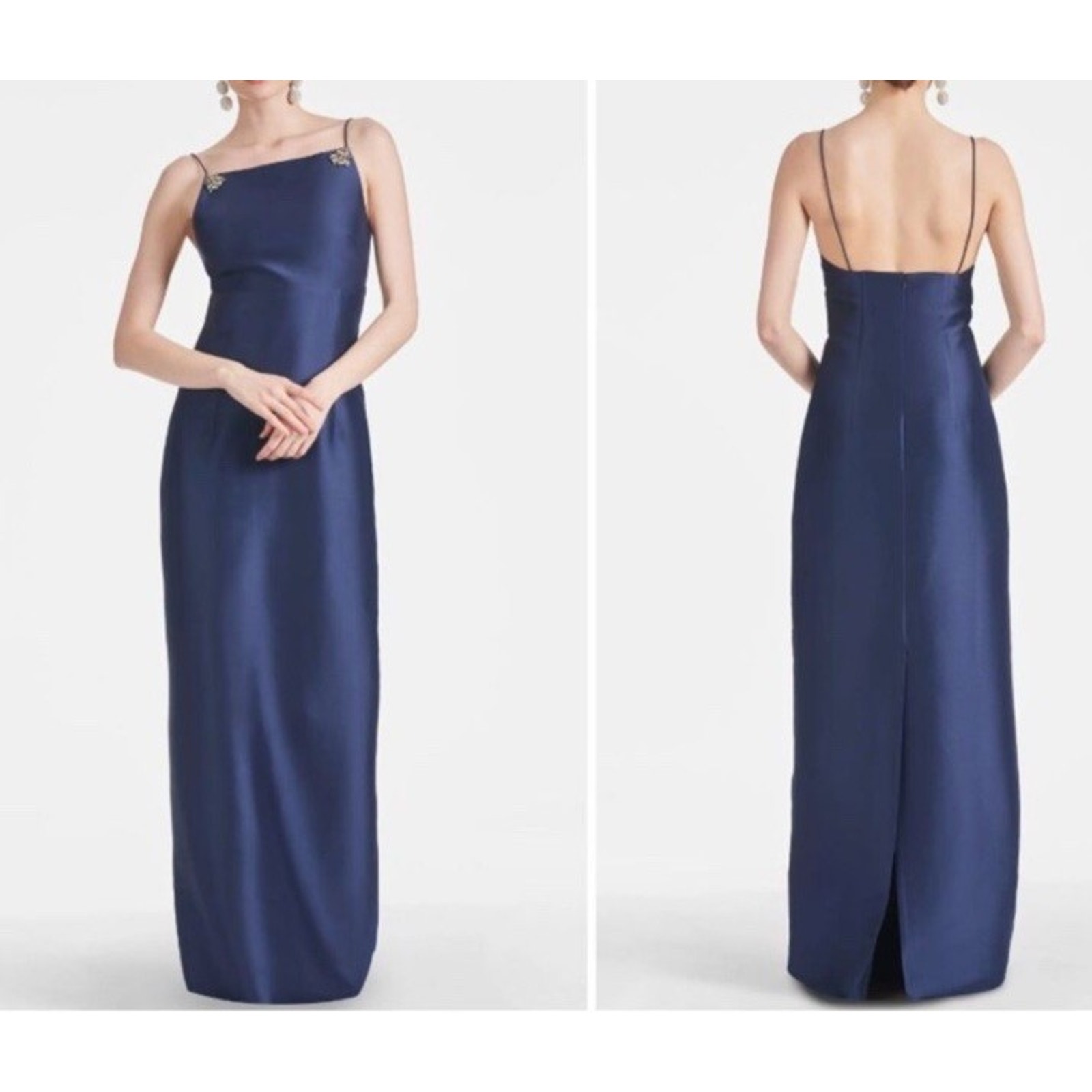 Sachin & Babi Pryce Crystal Strap Vertical Stretch Mikado Column Gown New Sz 14
